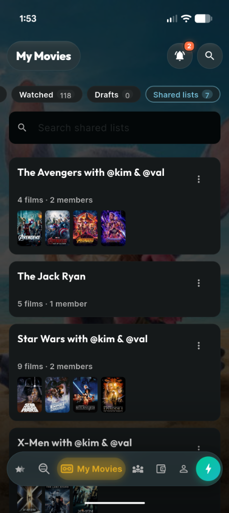 moviemates.social watch order — co-curated franchise watchlists with @val for The Avengers, Star Wars, The Jack Ryan, and X-Men organized in order